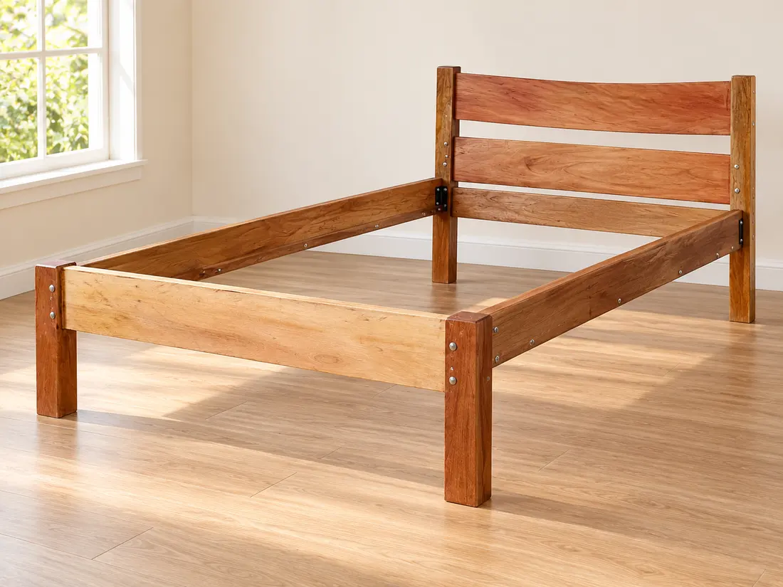 Cama de madera con cabecero de paneles — imagen 2