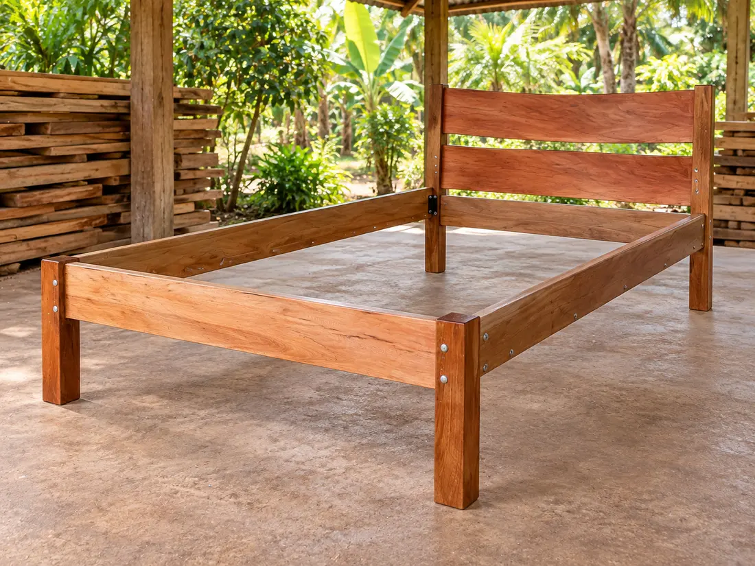 Cama de madera con cabecero de paneles — imagen 3