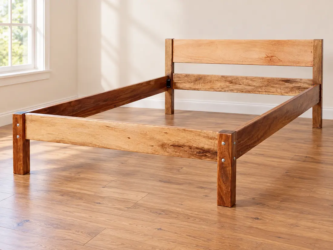 Cama de madera con cabecero de listones — imagen 2