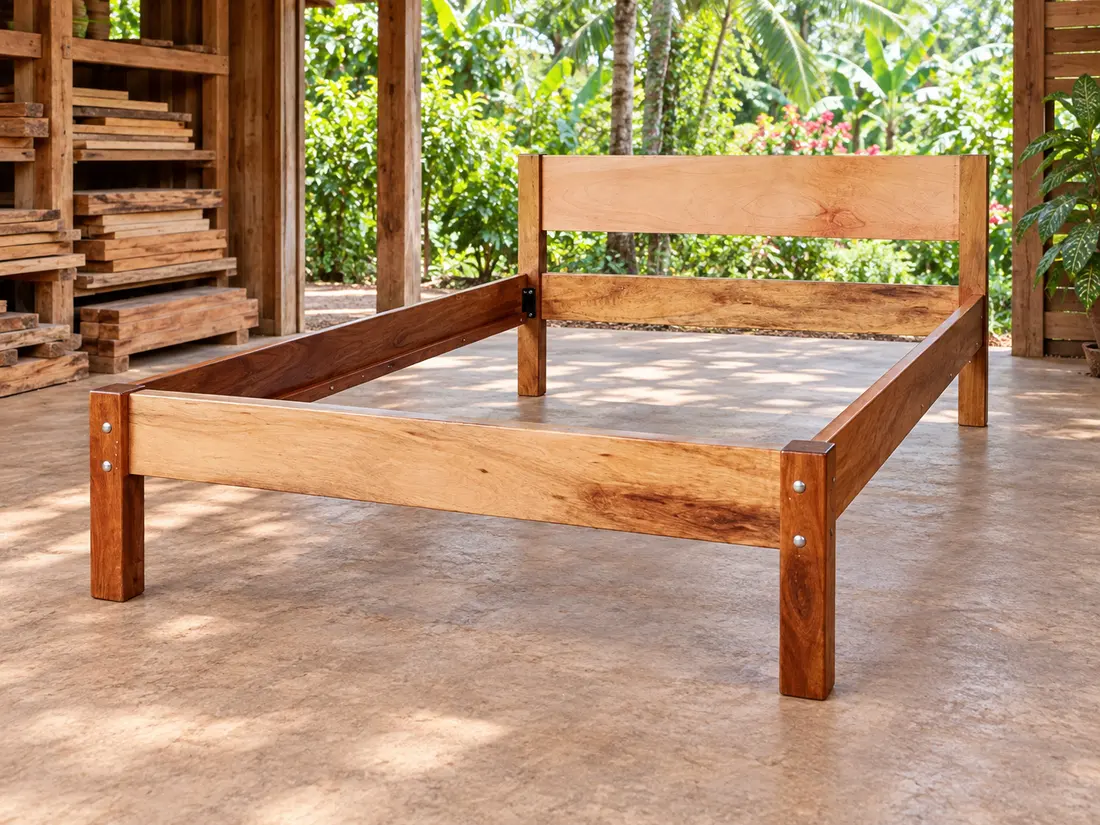 Cama de madera con cabecero de listones — imagen 3