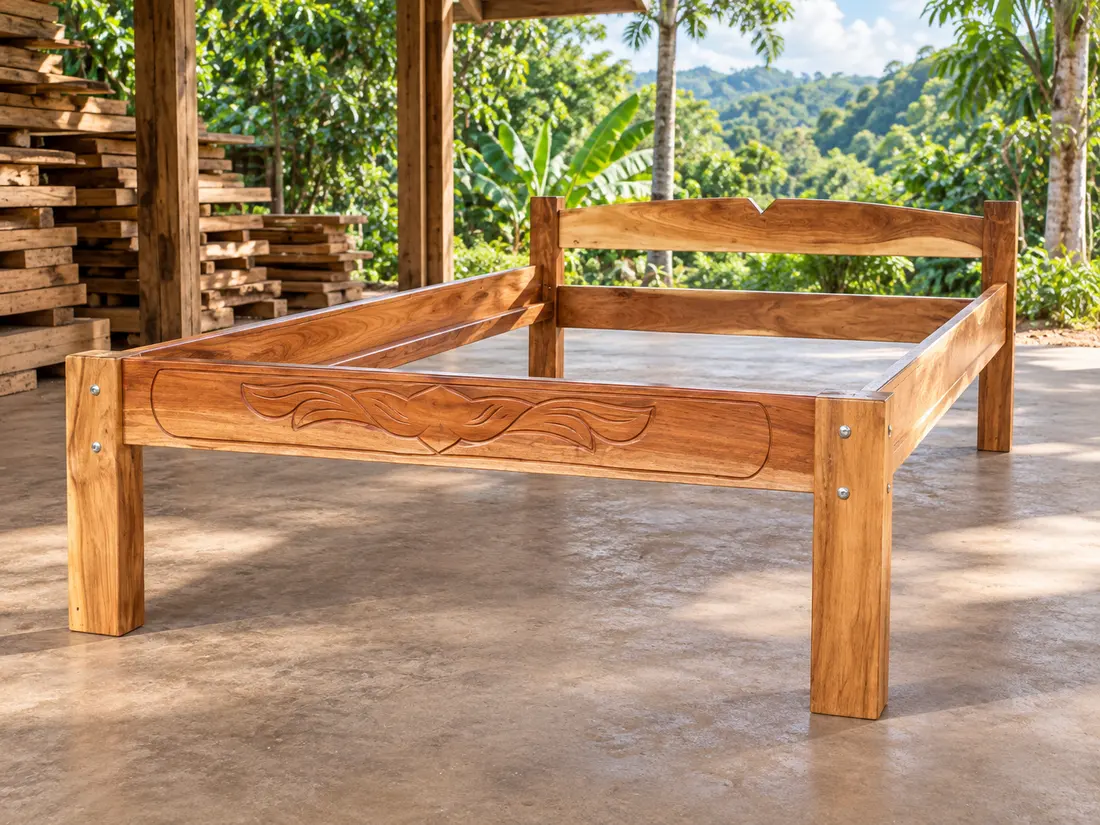Cama de madera con detalle tallado — imagen 1