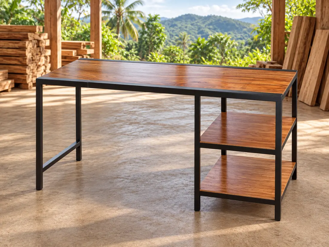 Mesa con estructura metálica y madera — imagen 1