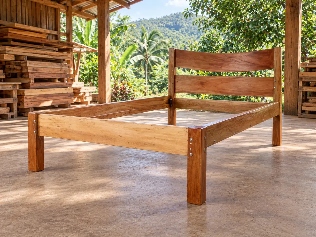 Cama de madera con cabecero de paneles